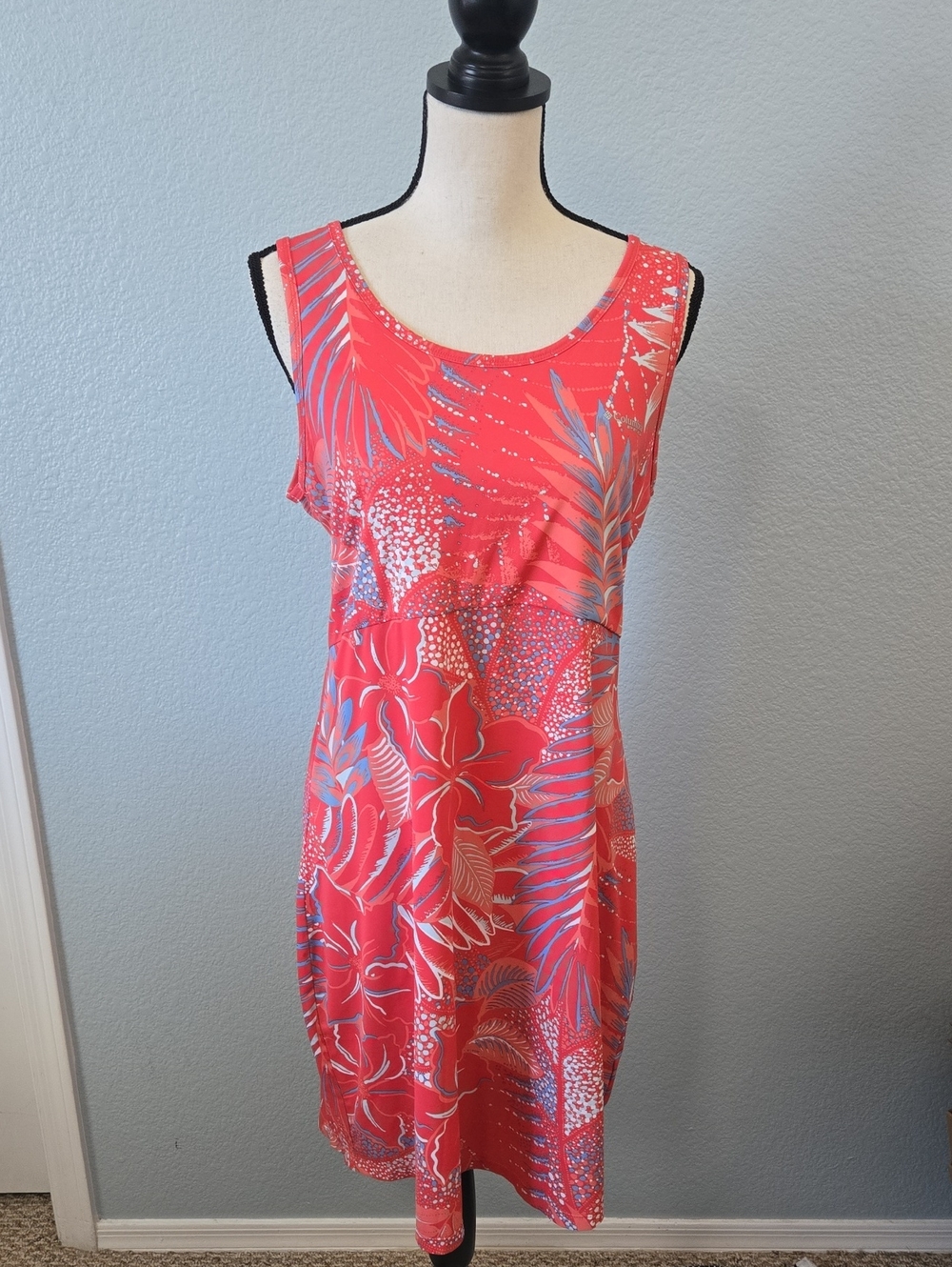 COLUMBIA PFG III Freezer Dress Coral Blue Fern Pattern Sz Large